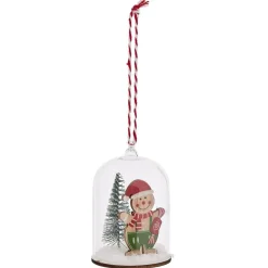 Décoration à suspendre pain d'épices sous cloche verre et bois Ø5xH7,5cm