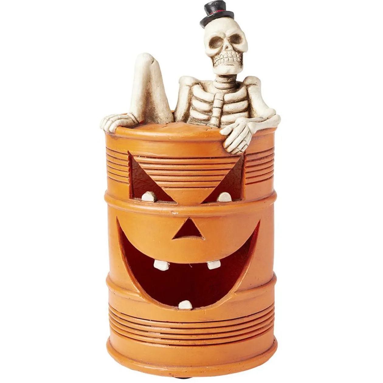 Décoration baril squelette LED orange Ø25xH50cm