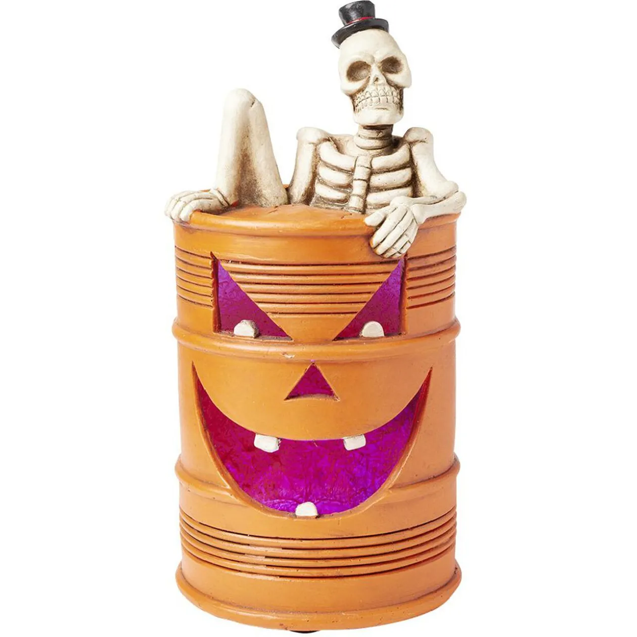 Décoration baril squelette LED orange Ø25xH50cm