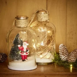 Décoration bocal lumineux avec scène de Noël H20cm