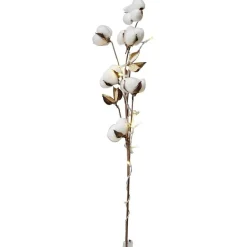 Décoration branche de coton lumineuse 10 LED blanc chaud H70 cm