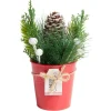 Décoration branche de pin dans pot rouge Ø8xH10cm