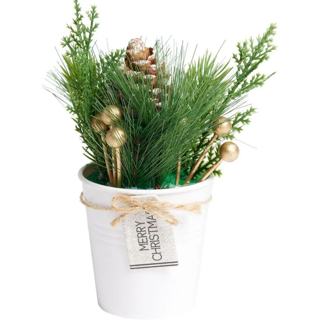 Décoration branche de pin dans pot blanc Ø8xH10cm
