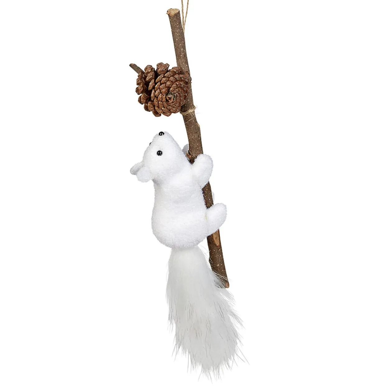 Décoration Écureuil sur branche à poser Noël blanc naturel