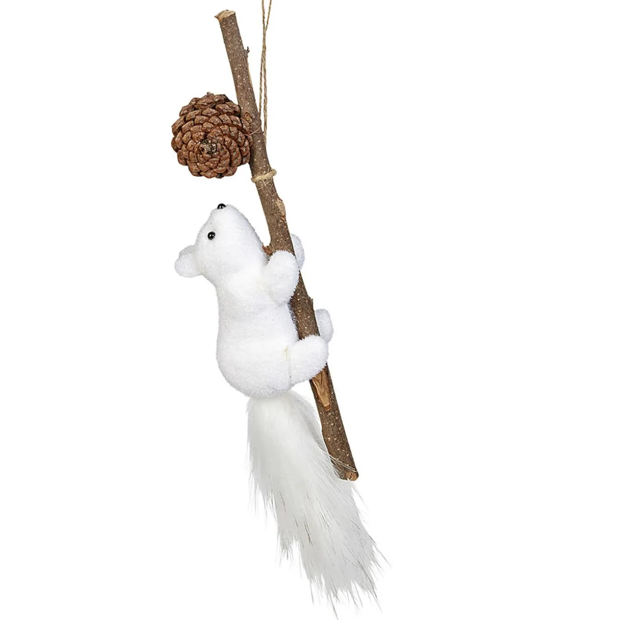 Décoration Écureuil sur branche à poser Noël blanc naturel