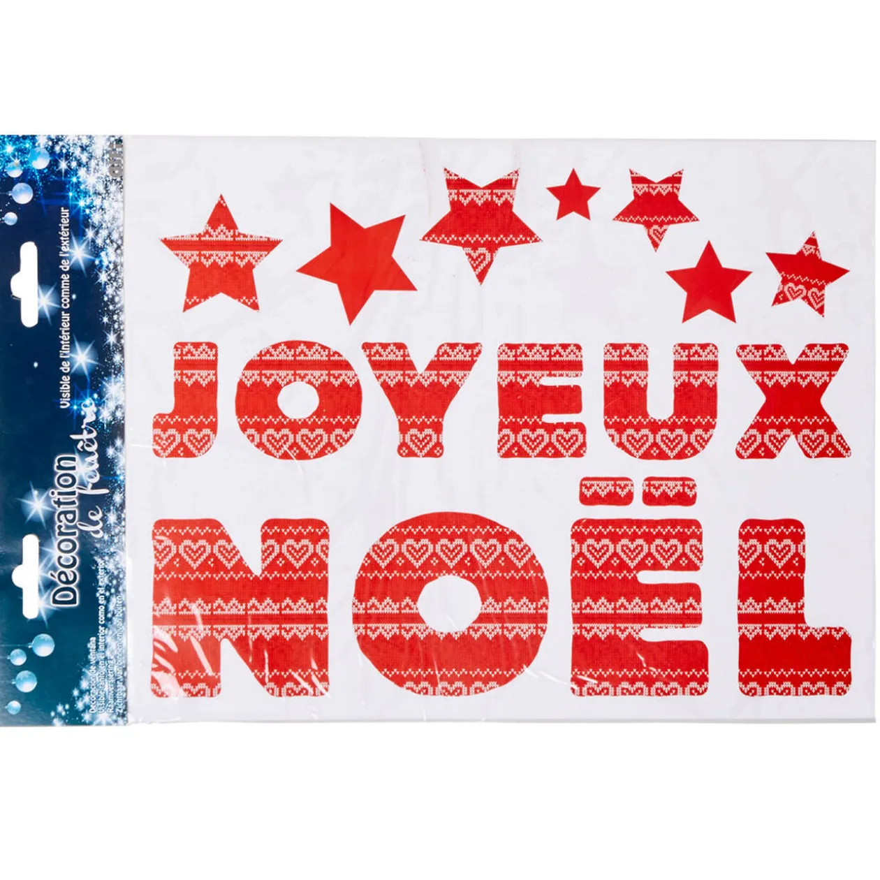 Décoration de fenêtre inscription Joyeux Noël étoiles rouges