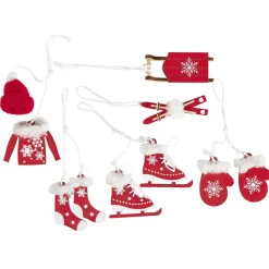 Décoration de Noël à suspendre forme traineau et vêtements en bois x6