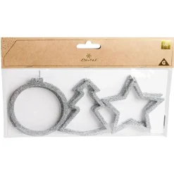Décoration de Noël à suspendre étoile/sapin/boule argenté x6