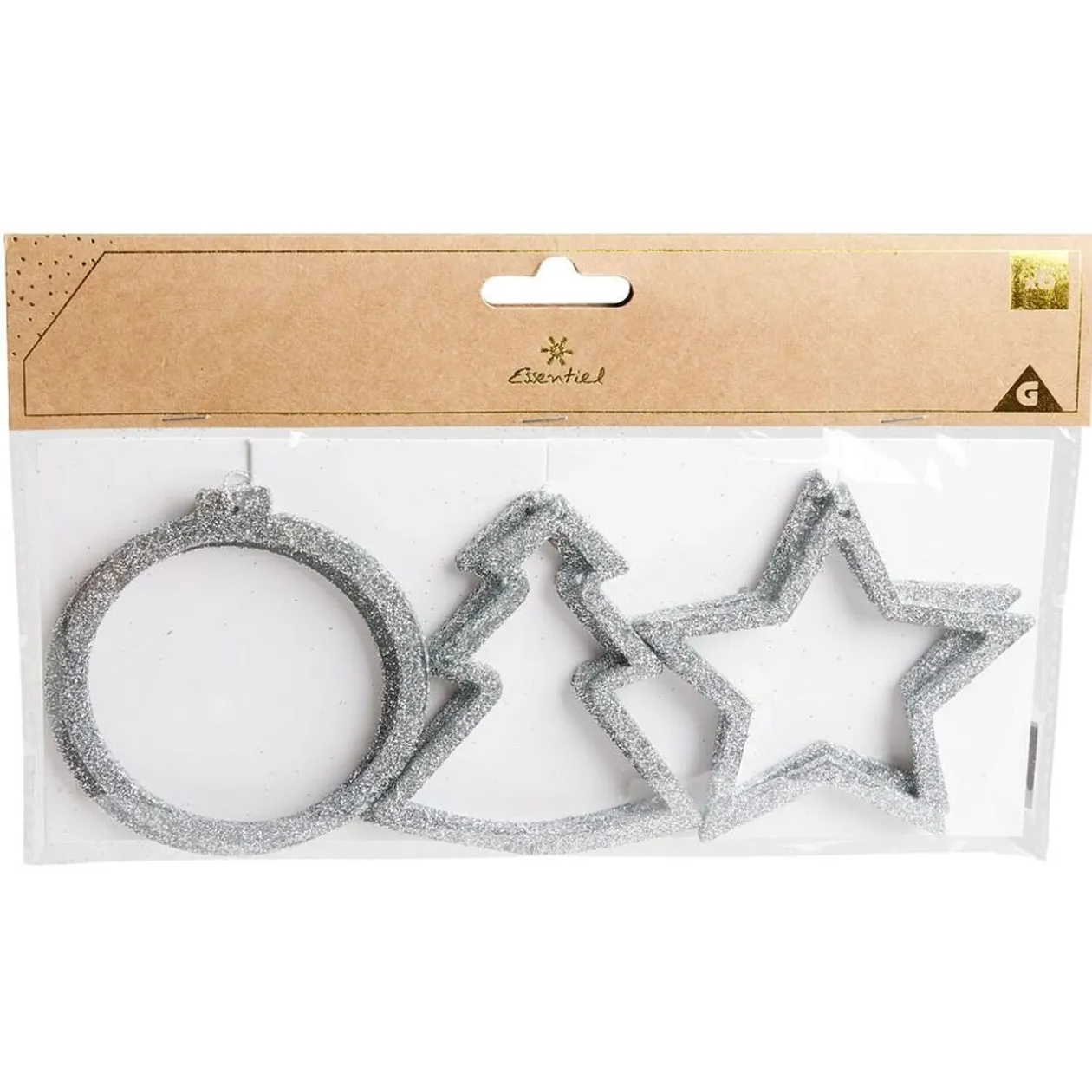 Décoration de Noël à suspendre étoile/sapin/boule argenté x6