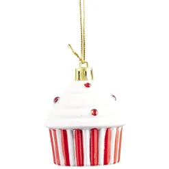 Décoration de Noël cupcake à suspendre rouge et blanc H.6 cm