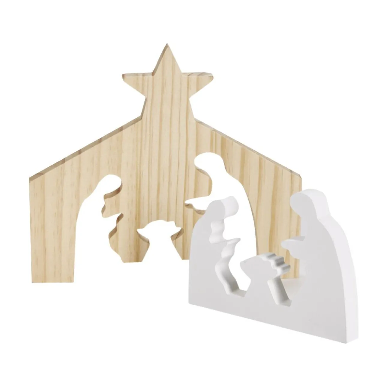 Décoration de Noël nativité en bois 2 parties H19,5cm