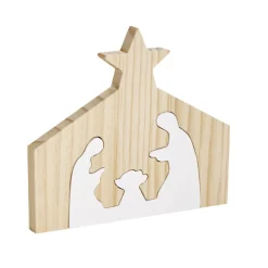 Décoration de Noël nativité en bois 2 parties H19,5cm