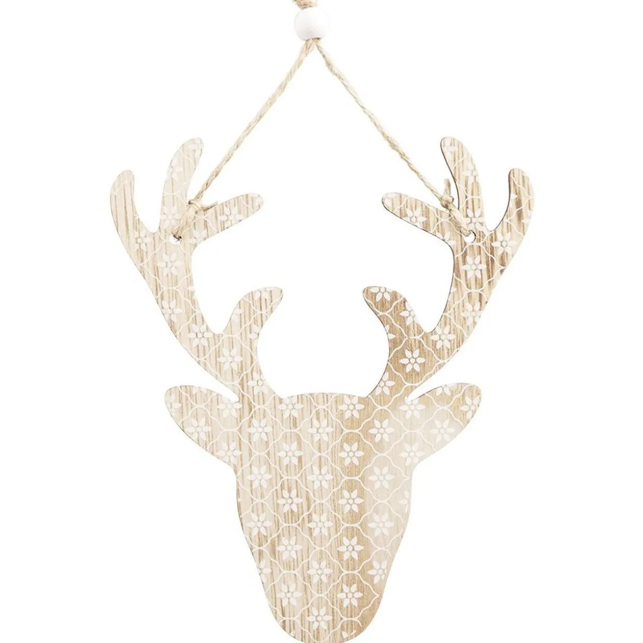 Décoration de Noël tête de renne en bois à suspendre H. 14 cm