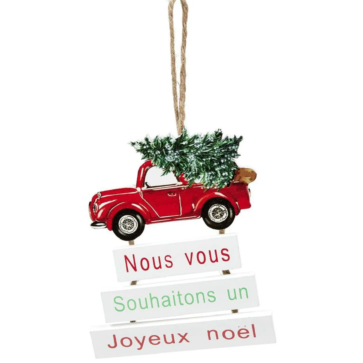 Décoration de Noël voiture en bois à suspendre