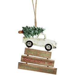 Décoration de Noël voiture en bois à suspendre
