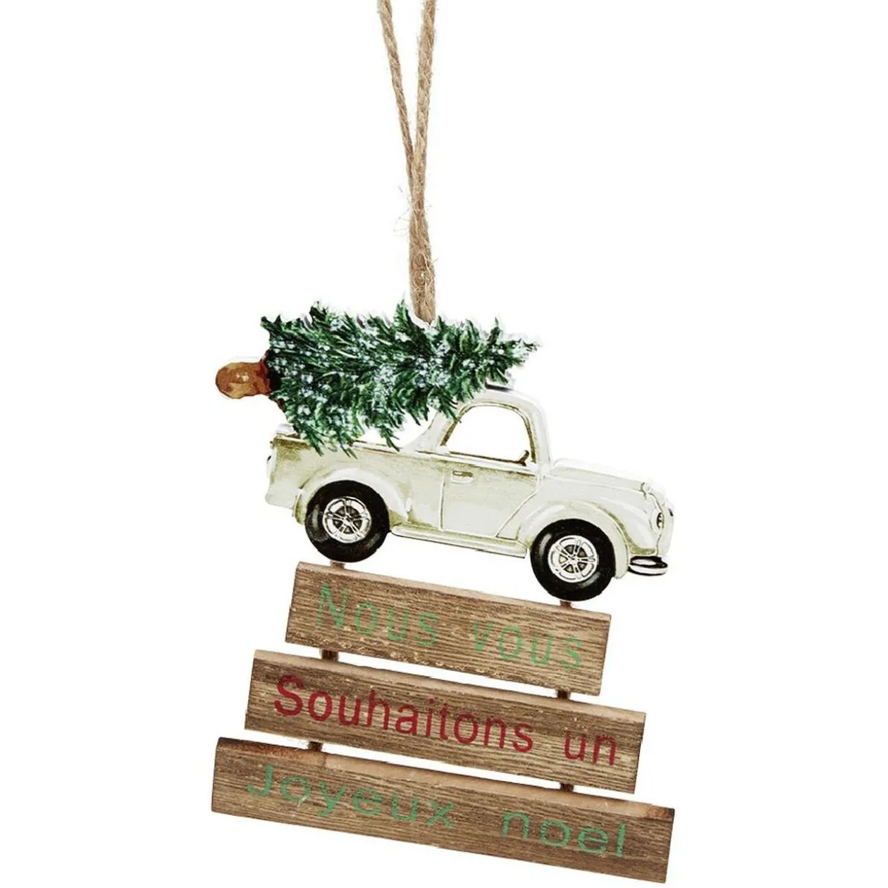 Décoration de Noël voiture en bois à suspendre