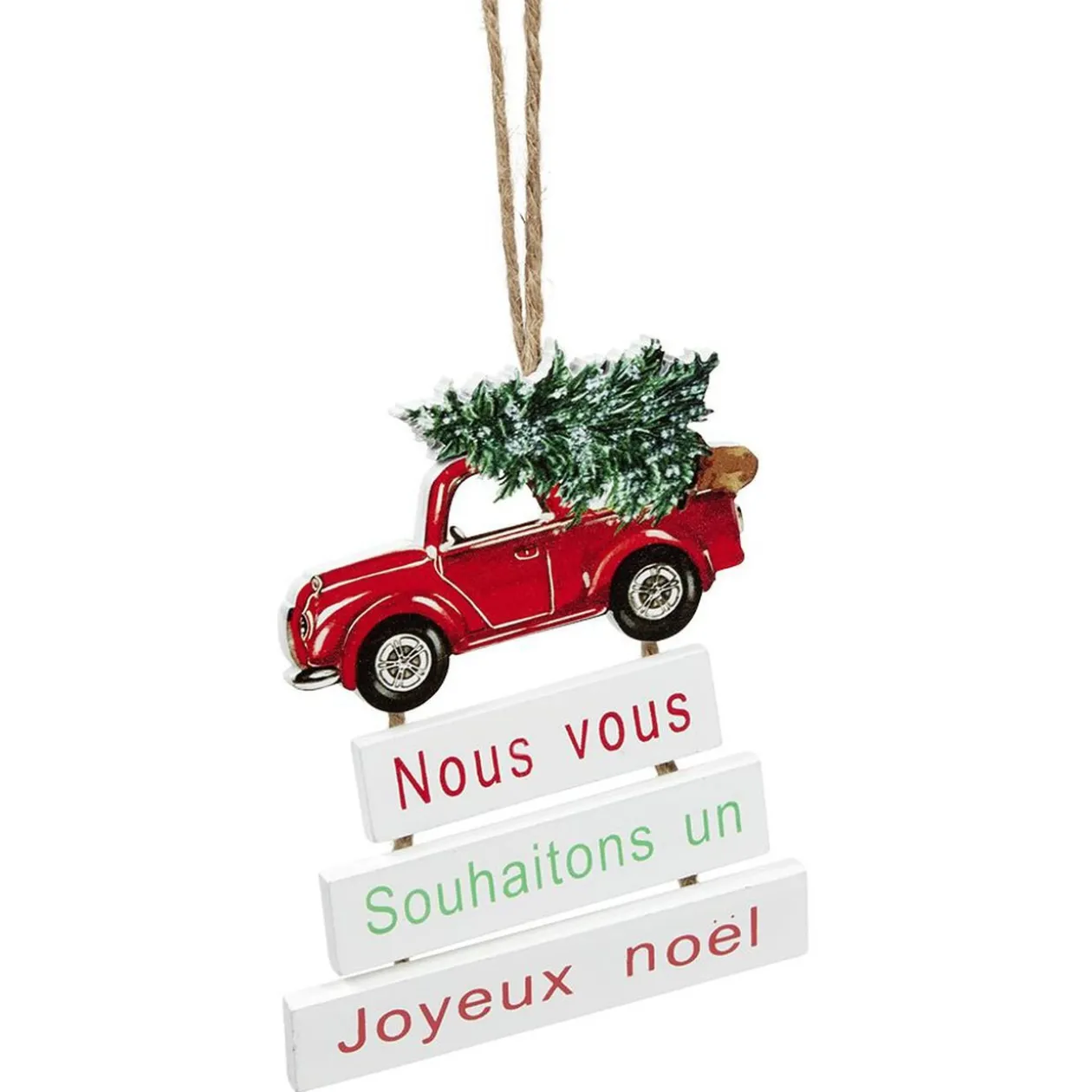 Décoration de Noël voiture en bois à suspendre