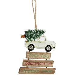 Décoration de Noël voiture en bois à suspendre