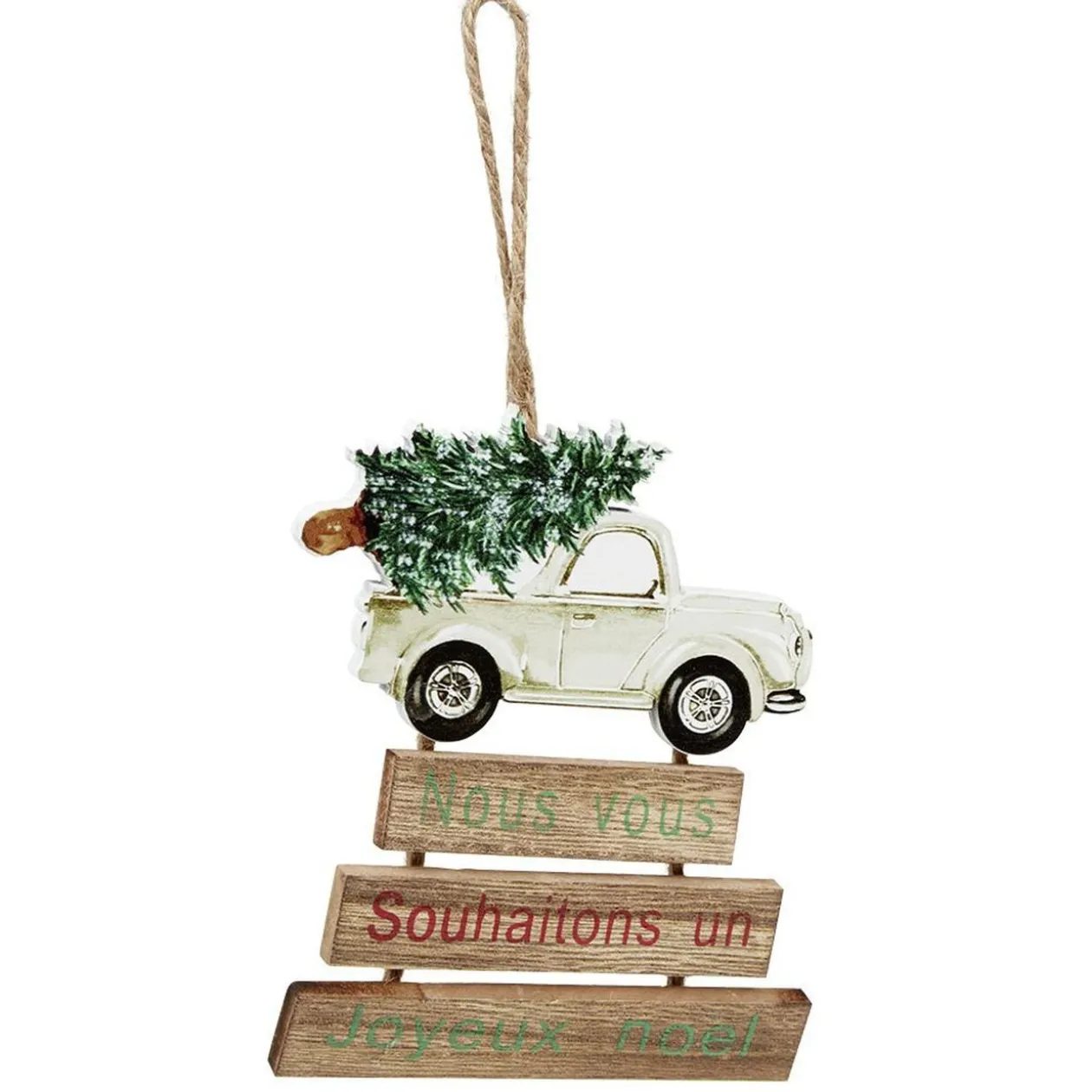 Décoration de Noël voiture en bois à suspendre