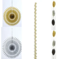 Décoration de salle guirlandes à suspendre noir argenté doré