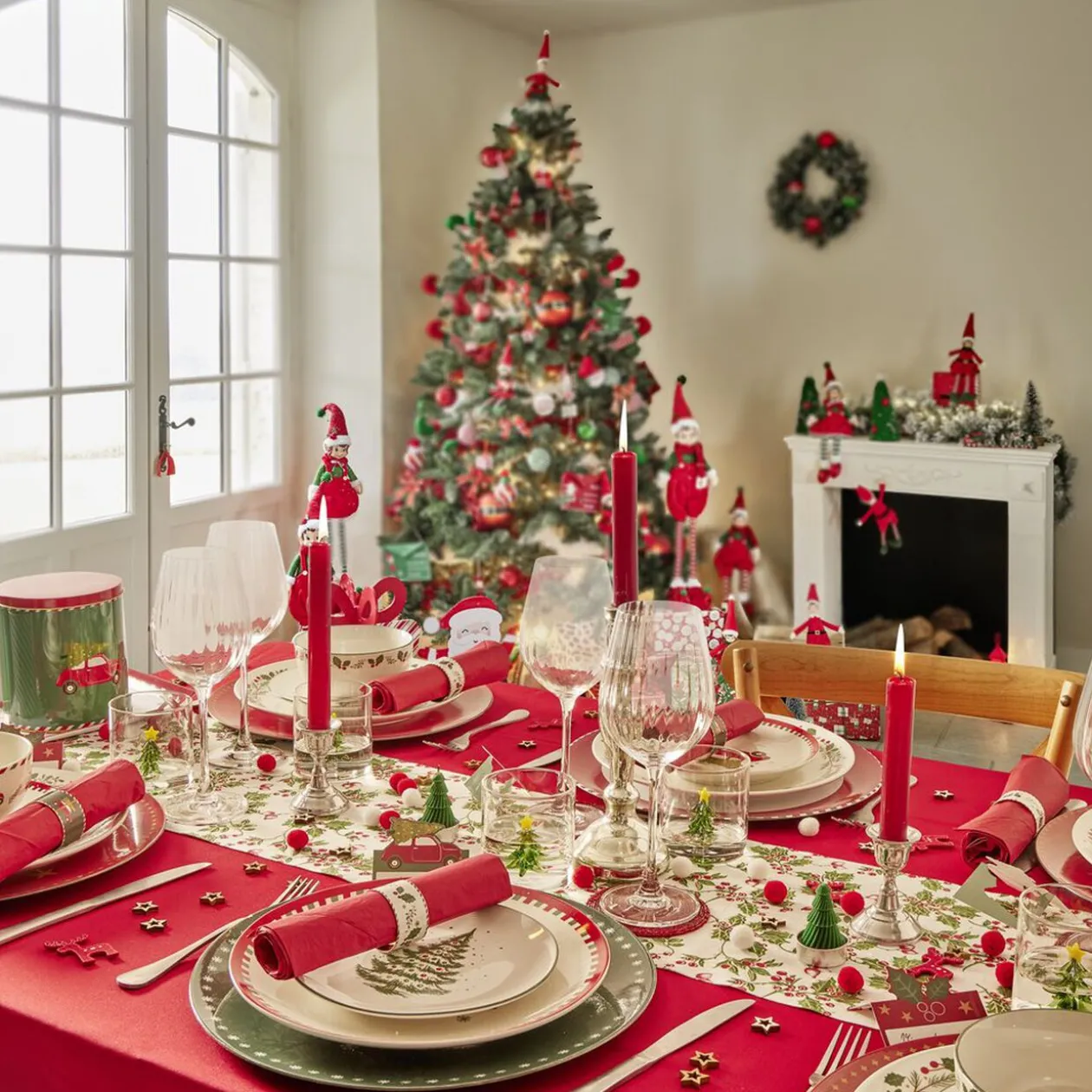 Décoration de table feutrine forme renne rouge 6 pièces