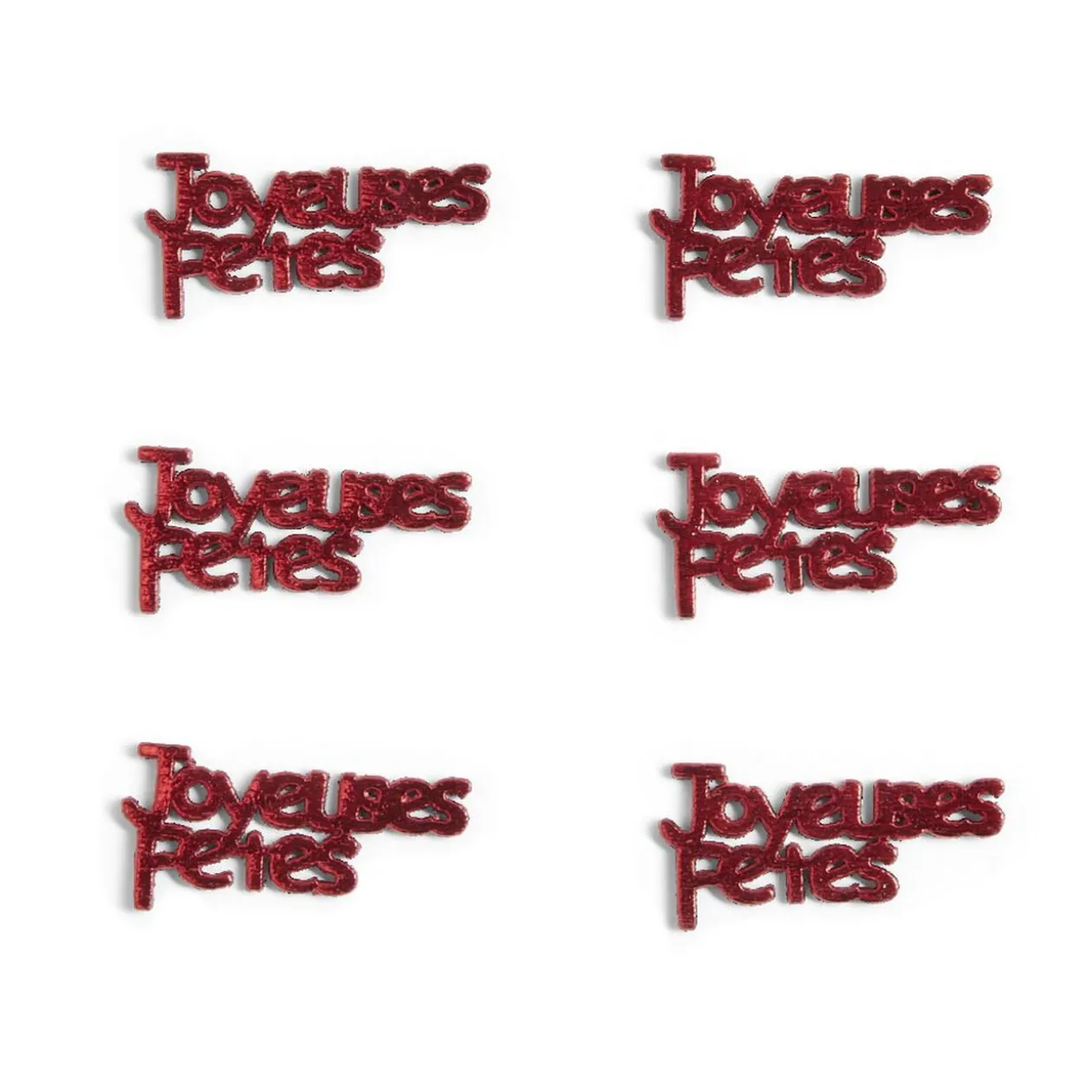 Décoration de table "Joyeuses Fêtes" en bois rouge 6 pièces