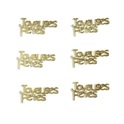 Décoration de table Noël x6 en bois forme "Joyeuses Fêtes" dorée 8x11cm