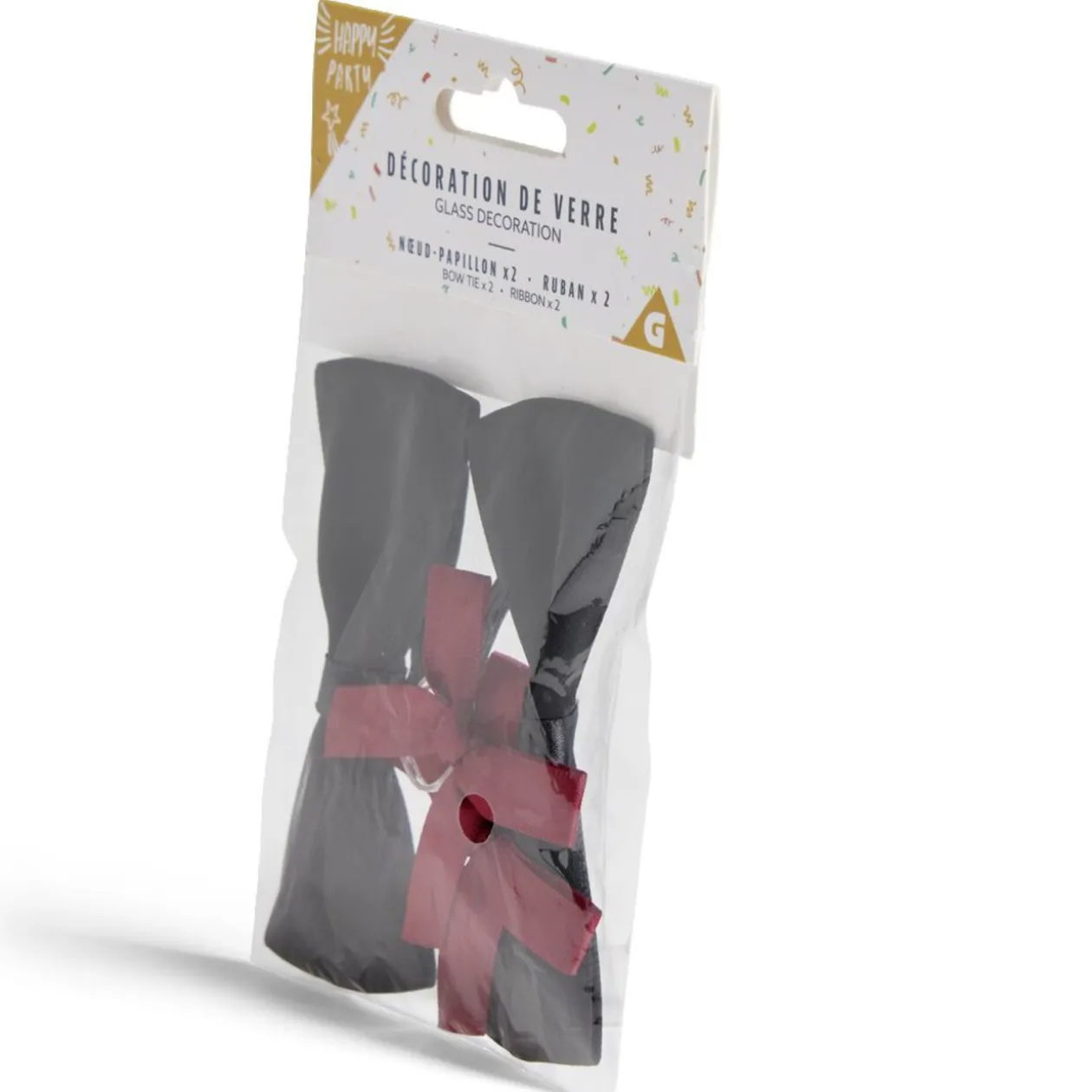 Décoration de verre noeud papillon et ruban x2