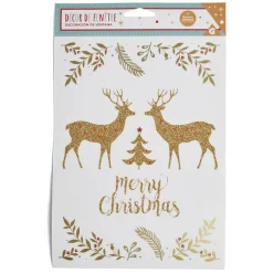 Décoration fenêtre Noël électrostatique cerf Merry Christmas doré