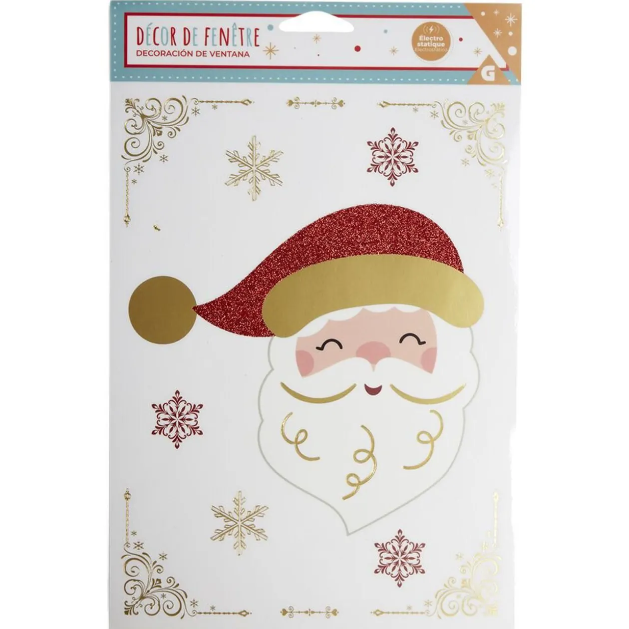 Décoration fenêtre Noël électrostatique rouge et doré - 2 modèles