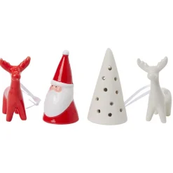 Décoration lumineuse Père Noël cerf sapin porcelaine rouge et blanc x4