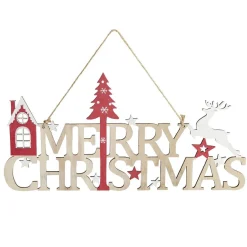 Décoration Merry Christmas en bois à suspendre 42x21,5cm