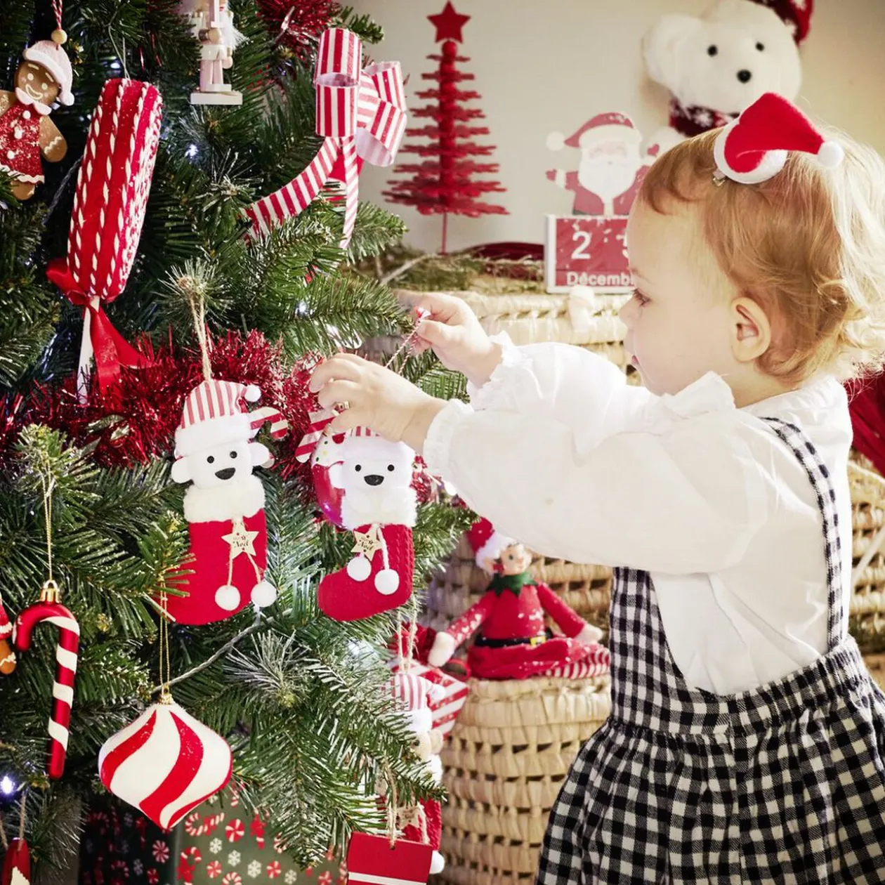 Décoration "Mon 1er Noël" à suspendre en bois chiffre 1 rouge H10cm