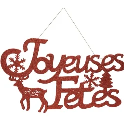 Décoration murale Joyeuses Fêtes pailleté rouge