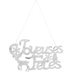 Décoration murale Joyeuses Fêtes pailleté gris argenté