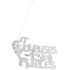 Décoration murale Joyeuses Fêtes pailleté gris argenté