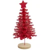 Décoration Noël sapin à poser rouge sur socle bois Ø10xH25cm