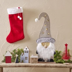 Décoration Noël sapin à poser rouge sur socle bois Ø10xH25cm