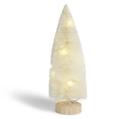 Décoration sapin blanc lumineux LED blanc chaud H24cm à piles