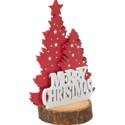 Décoration sapin de Noël sur rondin de bois Merry Christmas Ø6,2xH7,4cm