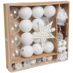 Décoration sapin Noël blanc et argenté x40