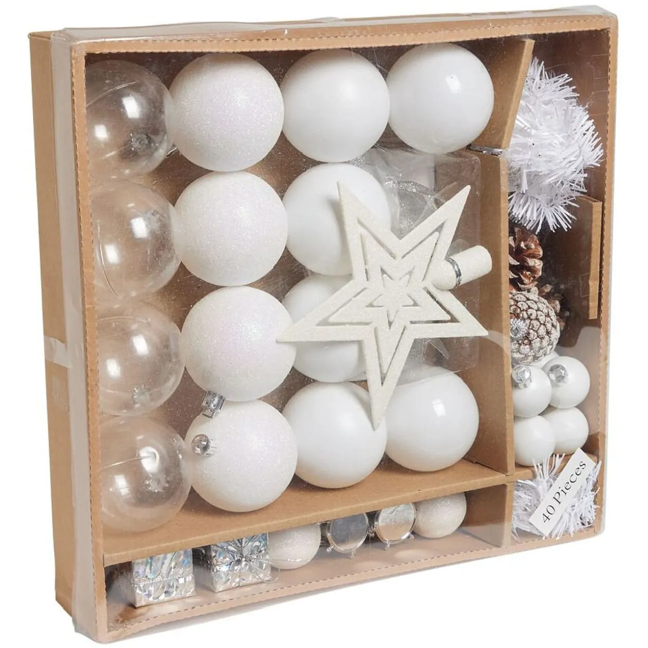 Décoration sapin Noël blanc et argenté x40