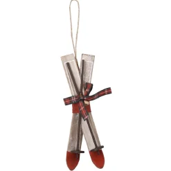 Décoration ski à suspendre rouge beige naturel