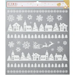 Décoration stickers de Noël motif paysage blanc pailleté 32x31cm