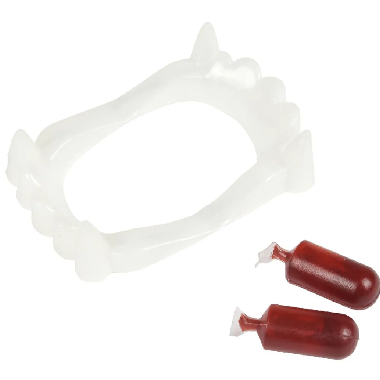Dentier de vampire Blood avec capsule de sang x2