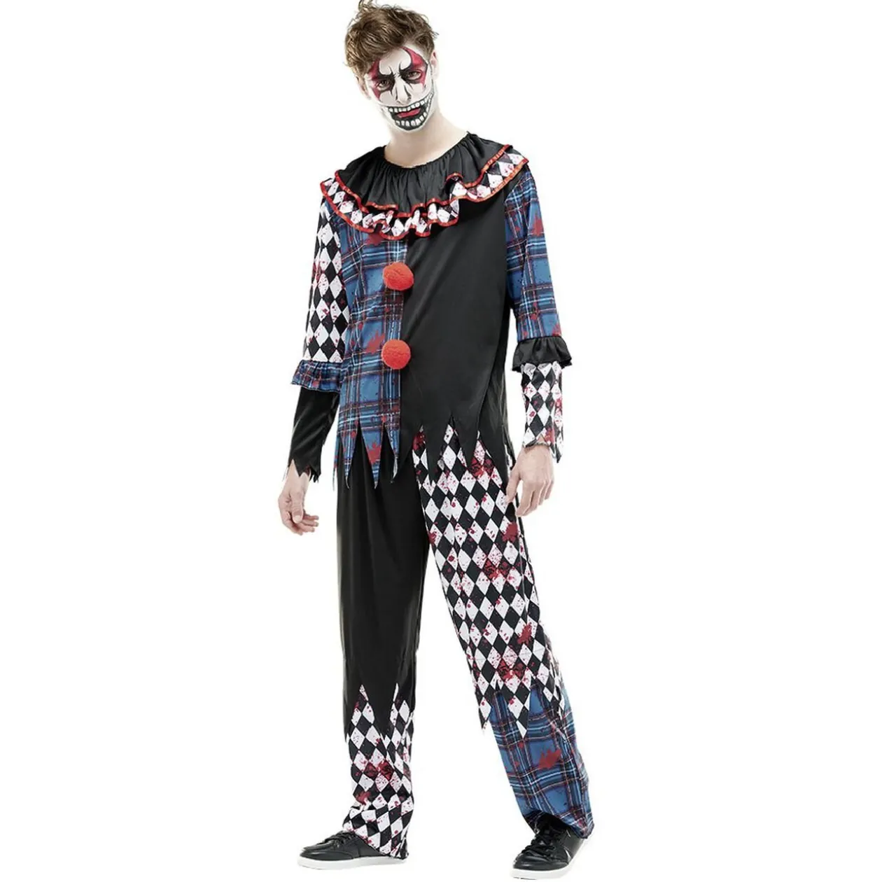 Déguisement adulte clown ensanglanté damier Halloween