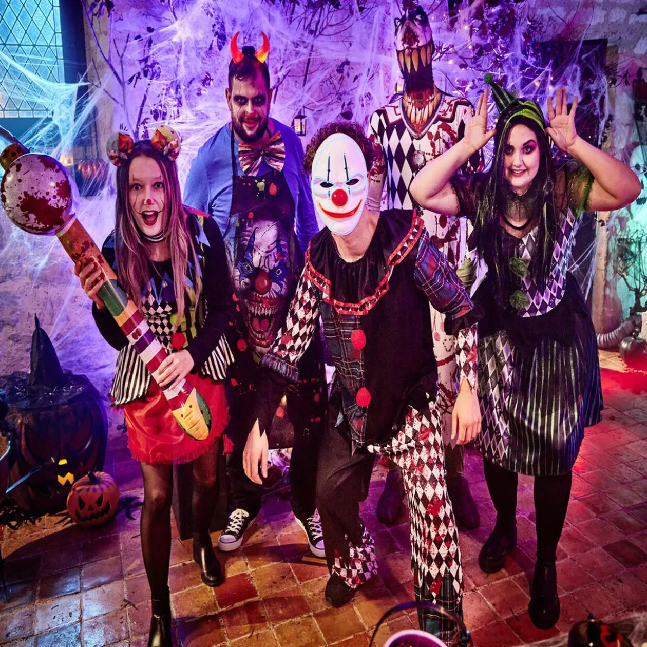 Déguisement adulte clown ensanglanté damier Halloween