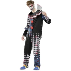 Déguisement adulte clown ensanglanté damier Halloween
