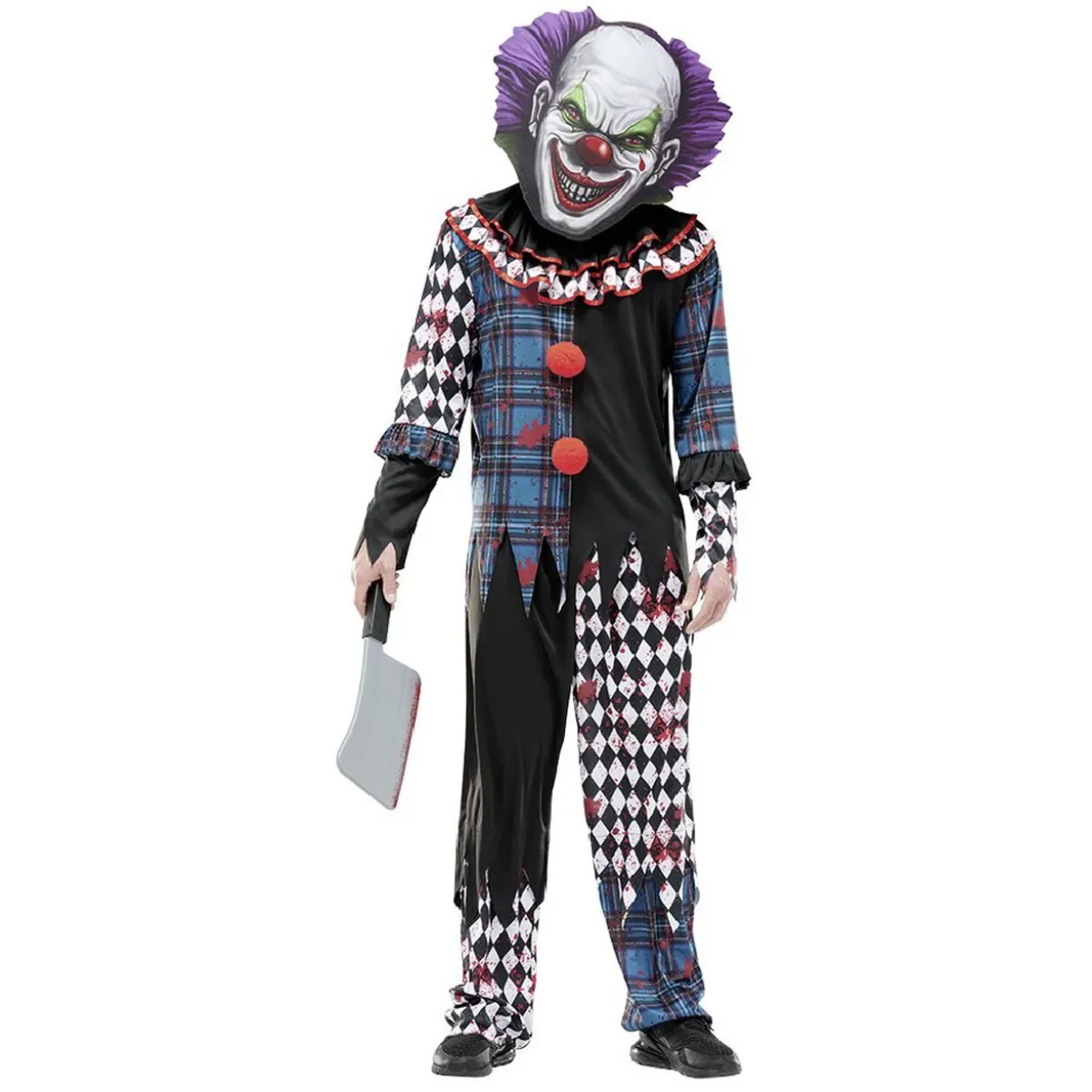 Déguisement adulte clown ensanglanté damier Halloween
