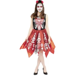 Déguisement adulte Halloween squelette robe et serre-tête Taille S